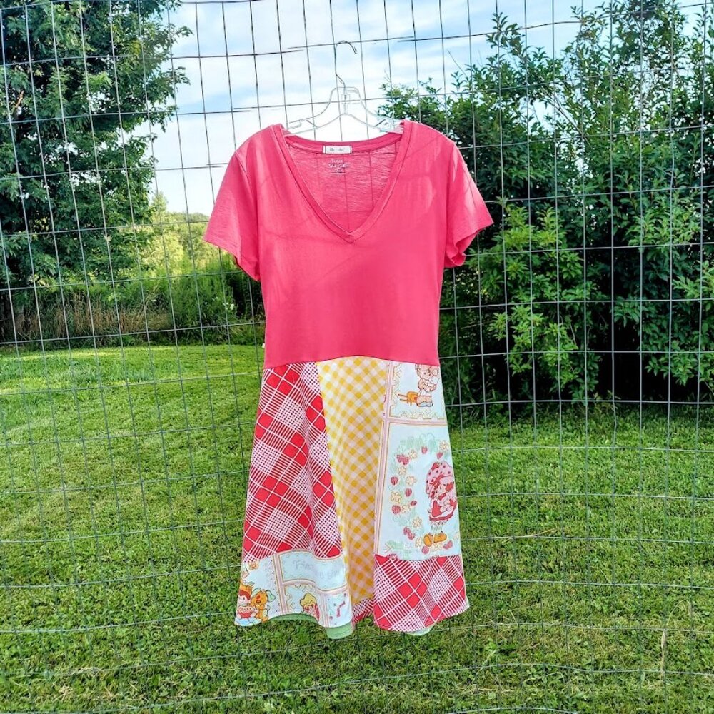 Upcycled Patchwork Strawberry Shortcake Dress L - image 2